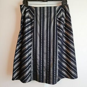 Ann Taylor LOFT Vintage Navy A-Line Skirt with Gold Accent Striping - Size 8